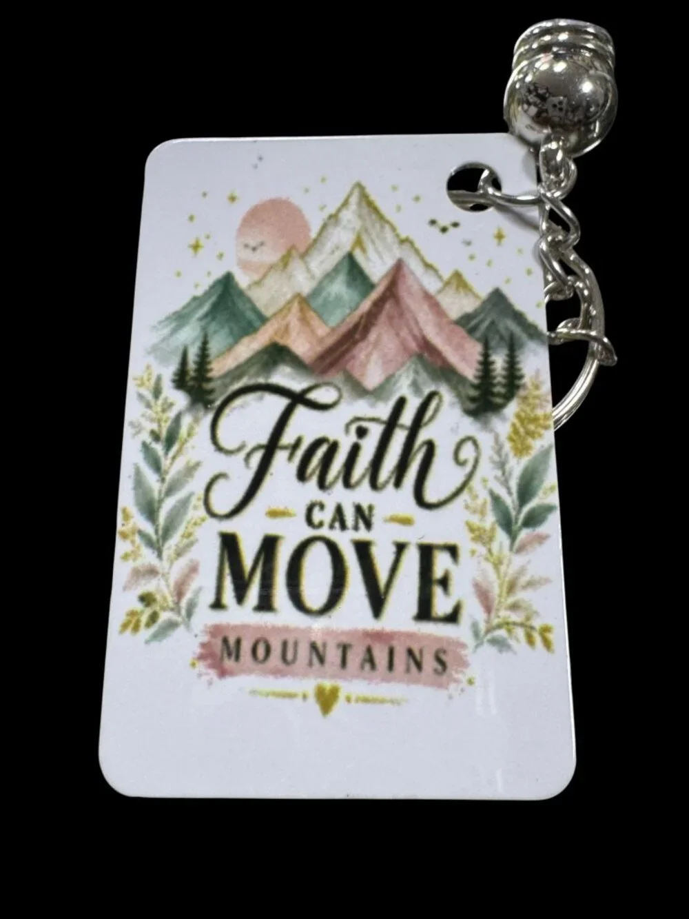 Faith Can Move Mountains Keychain, Metal, Inspirational Christian Quote with Pur